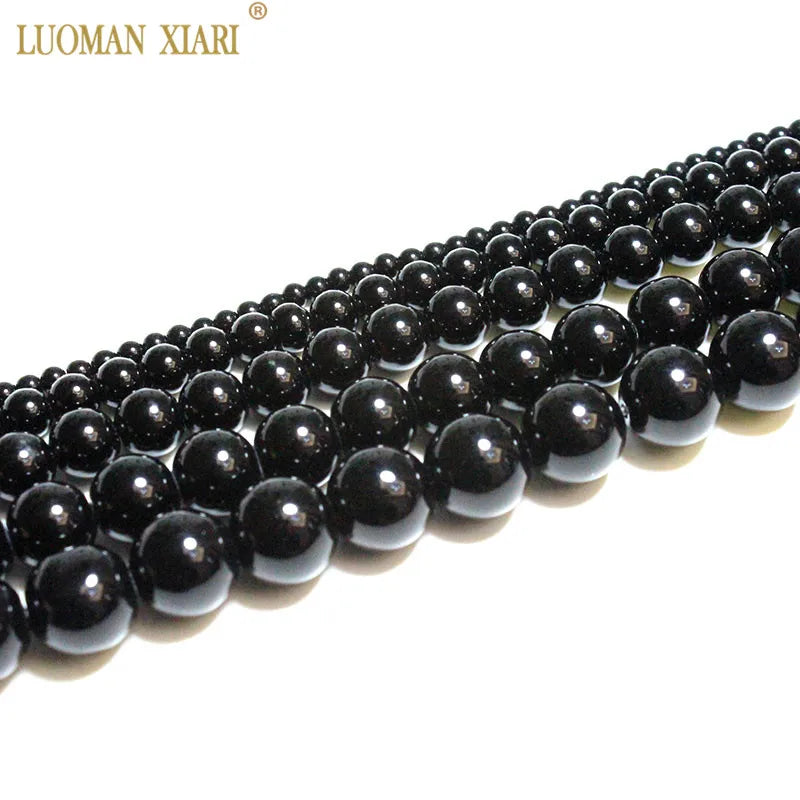 Mostacillas (cuentas) redondas de piedra natural de ónix negro, blanco y jaspeado para fabricación de joyería de 4/6/8/10/12/mm, hebra de 38cm aprox.