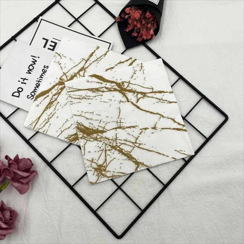 Servilletas de papel con estampado de mármol blanco de 2 capas, 10/20 piezas/Pac, 33x33cm