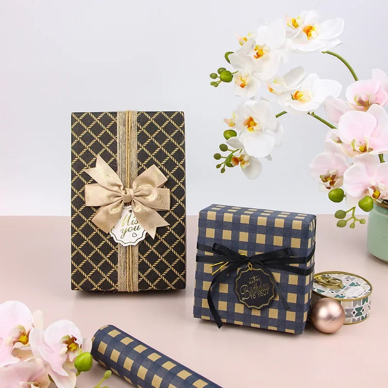 Papel de regalo Kraft clásico con entramado plegable de 50x70cm, embalaje de regalo azul, papel artesanal