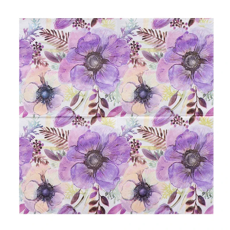 Servilletas coloridas de flores moradas, de papel 20 piezas/pac de 2 capas