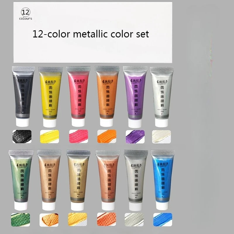 Juego de pintura acrílica de Color metálico, 12ml, 12/24 colores