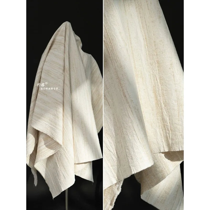 Tela de mezcla de lino y algodón blanco con textura plisada Jacquard antiarrugas