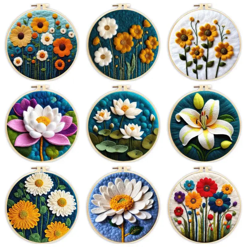 Kit de bordado de fieltro de lana, de flores del campo
