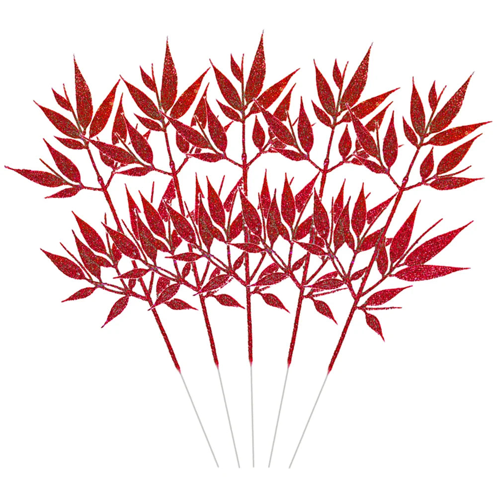 Plantas artificiales de Navidad con purpurina, polvo dorado, flores, hojas, ramas, adorno de árbol de Navidad, 10/1 piezas