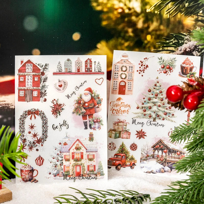 Etiquetas adhesivas decorativas con temática navideña para álbum de recortes, 2 uds.