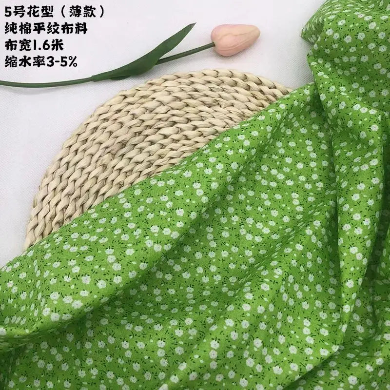 Tela estampada de algodón puro por metros, textil fino, transpirable, Verde