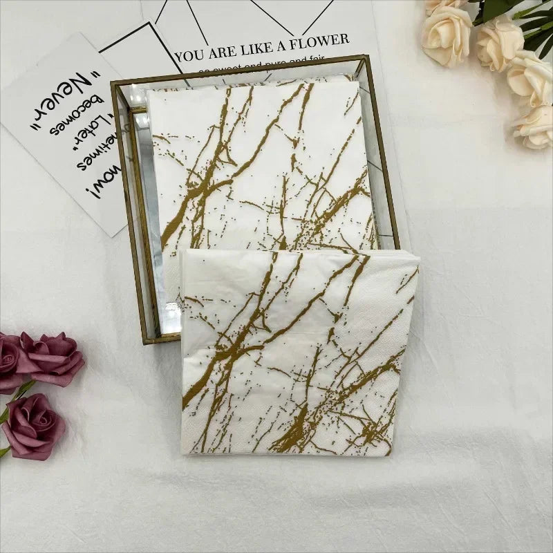 Servilletas de papel con estampado de mármol blanco de 2 capas, 10/20 piezas/Pac, 33x33cm