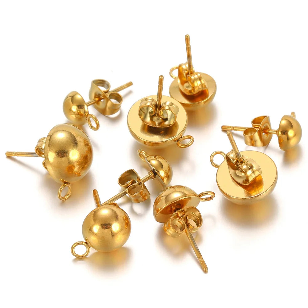 10 Uds. de aros de acero inoxidable de 6mm/8mm/10mm, base sólida, media bola, con anillo abierto para hacer pendientes