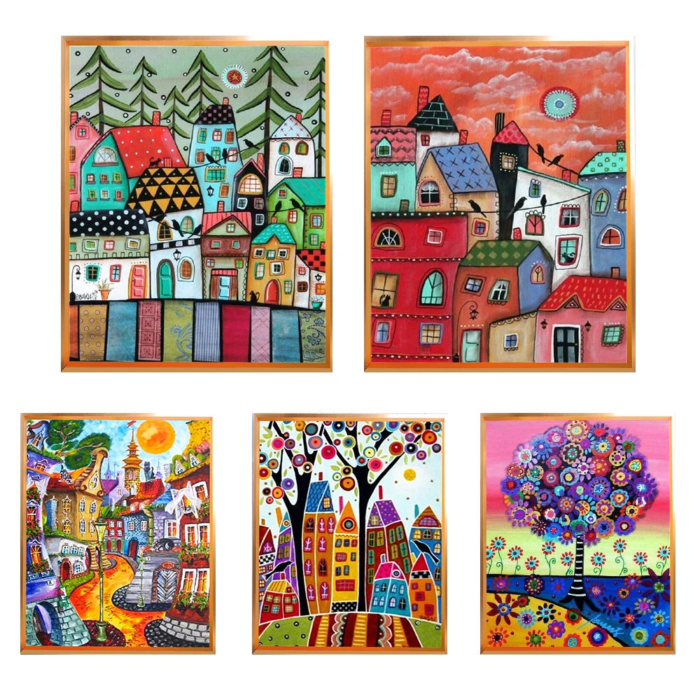 Pintura bordada de 11/14CT, casas de dibujos animados, Kits de punto de cruz, lienzo impreso DMC