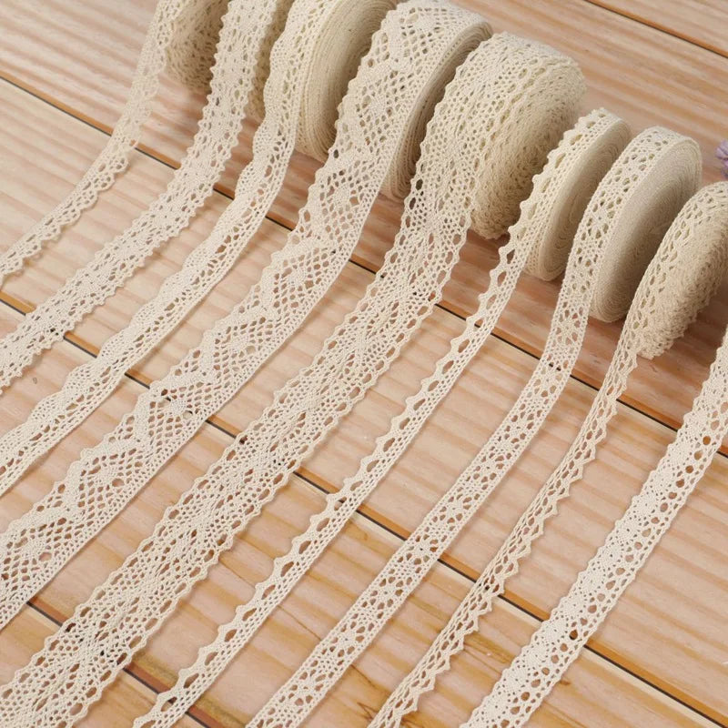 Cinta de encaje de algodón para costura, accesorio de 5M para costura color Beige.