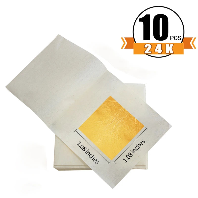 Hojas de hojas de oro puro de 24K, 10 Uds. para manualidades