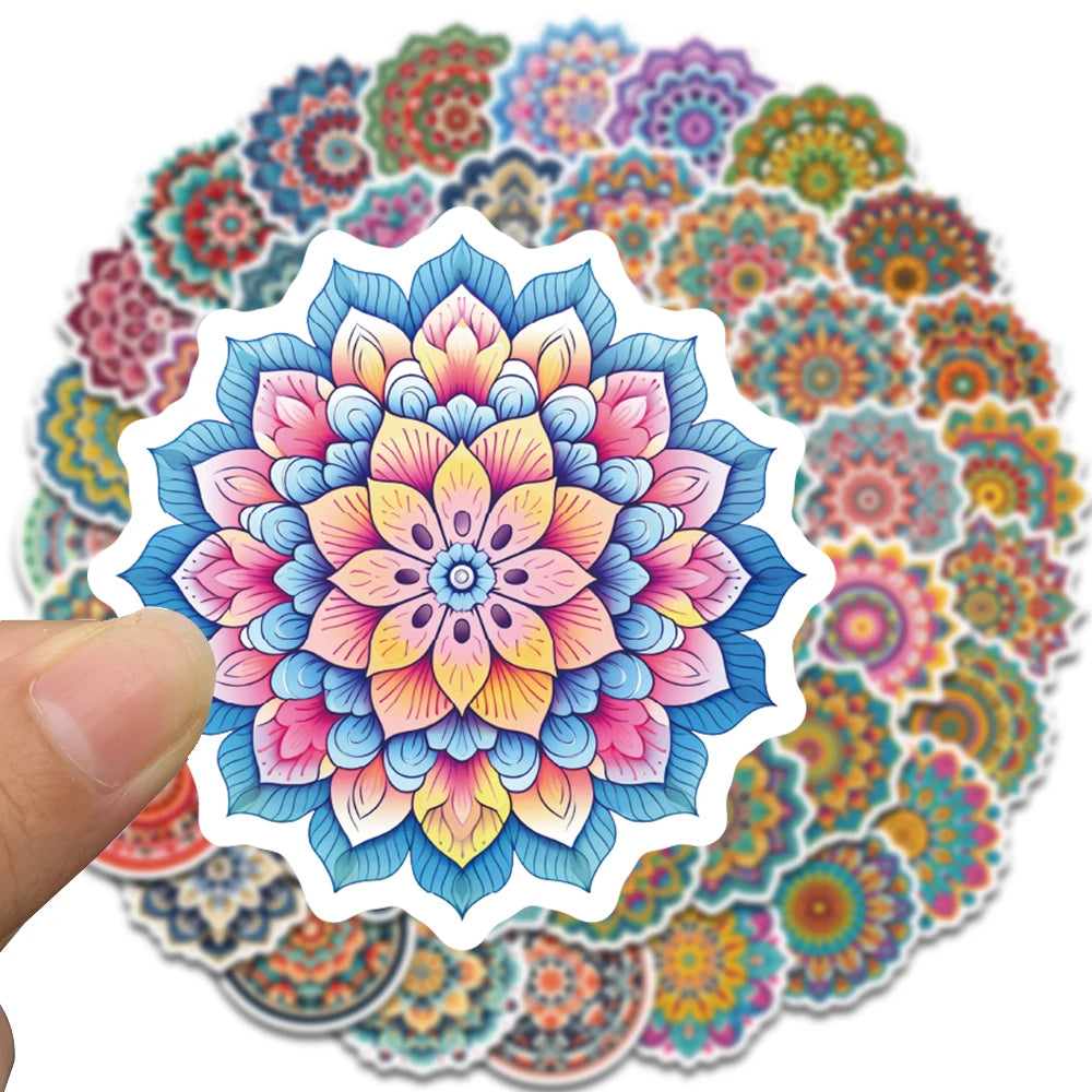 Pegatinas de flores de Mandala para decoración, calcomanías impermeables de estilo Retro, 50 piezas