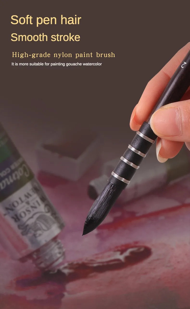 Juego de pinceles de pintura de acuarela de pelo de nailon de imitación de ardilla, de alta gama, juego de 10 piezas en bolso de tela Oxford