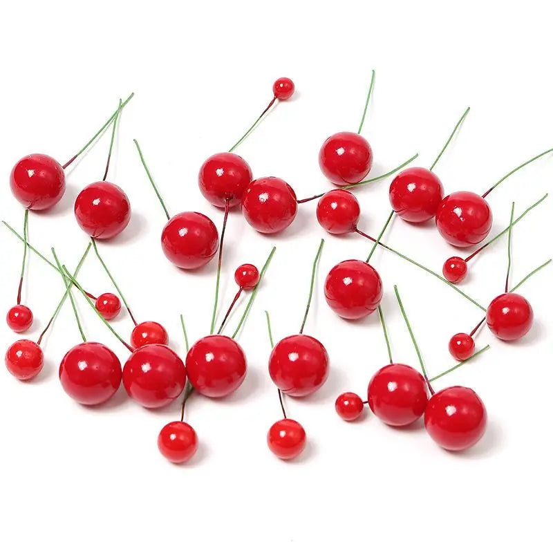 Adornos para decoración navideña, adornos de árbol de Navidad de bayas rojas, 50/100 piezas