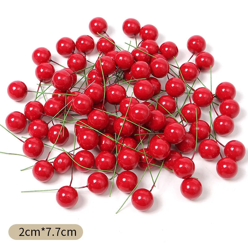 Adornos para decoración navideña, adornos de árbol de Navidad de bayas rojas, 50/100 piezas