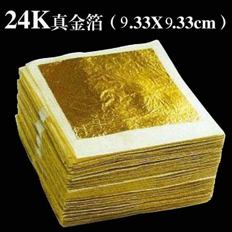 100 Uds. Hoja de oro puro de 24 k 9,33x9,33 cm. Contenido 99% hoja de lámina de oro real