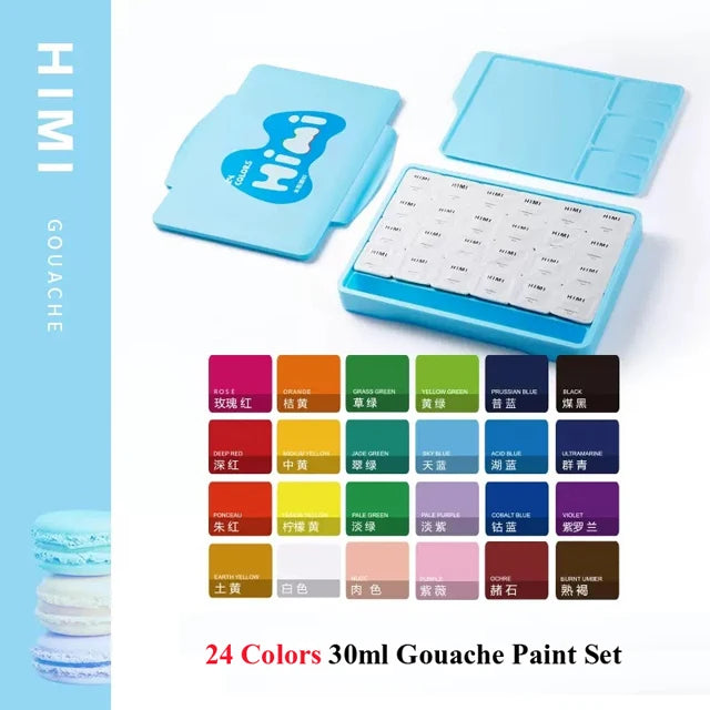 HIMI-Juego de pintura Gouache, 30ml, 18/24 colores, taza de gelatina, no tóxico