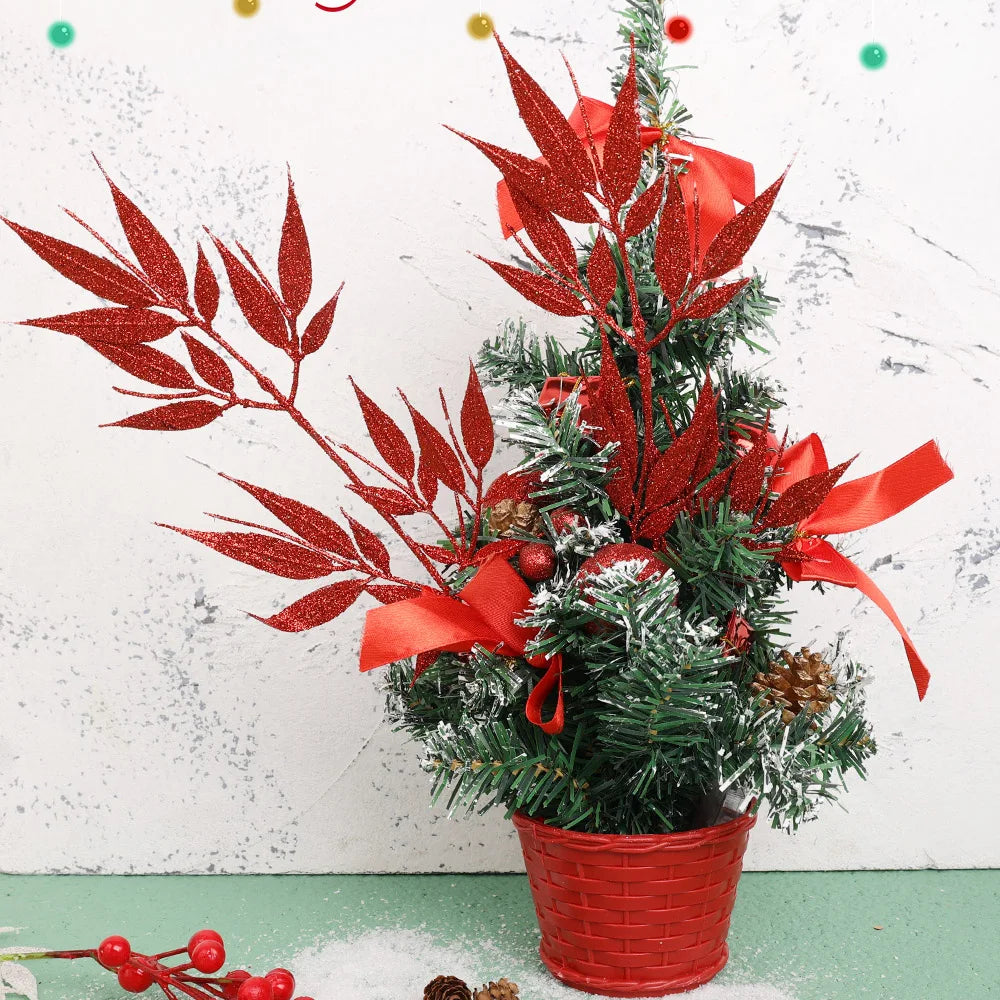 Plantas artificiales de Navidad con purpurina, polvo dorado, flores, hojas, ramas, adorno de árbol de Navidad, 10/1 piezas