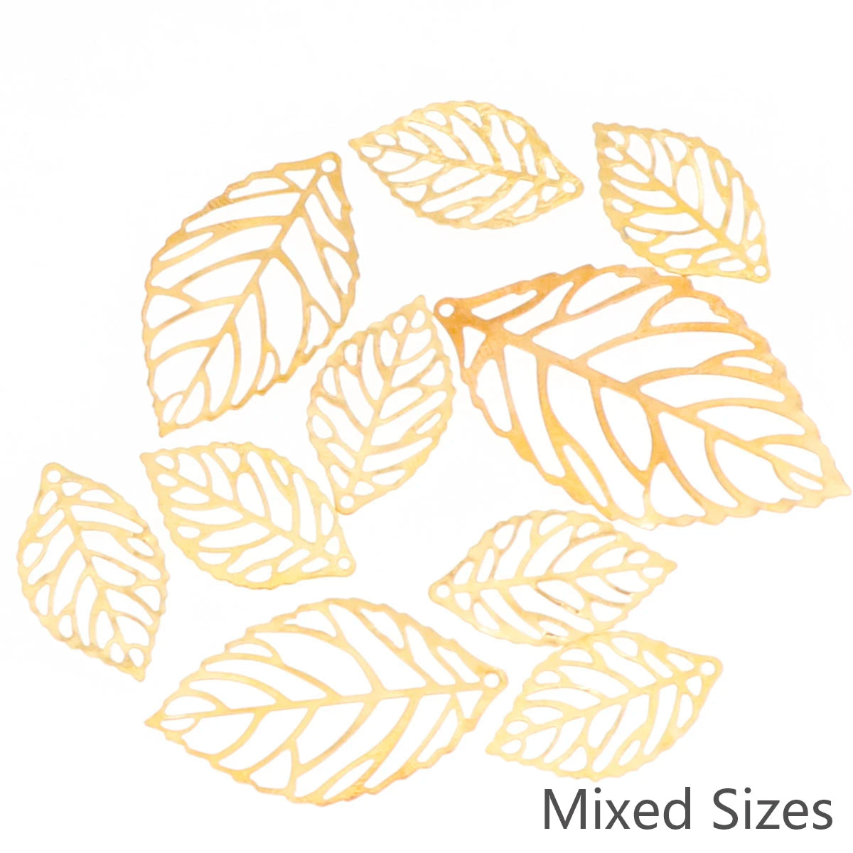 24x14mm100pc color oro, plata, bronce, hojas huecas de filigrana colgante. Hojas de metal, encanto para joyería artesanal