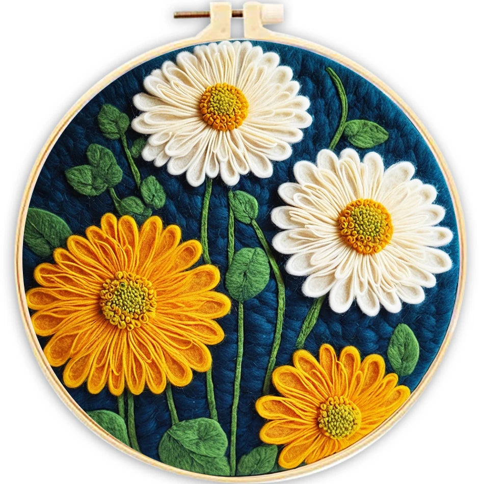 Kit de bordado de fieltro de lana, de flores del campo