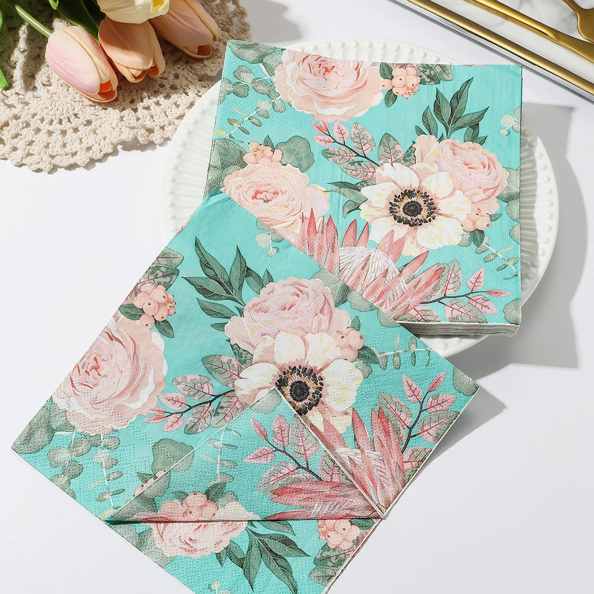 Servilletas de papel de flores, decoraciones de mesa, servilletas artísticas para decoupage, servilletas desechables para fiesta