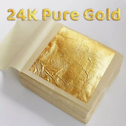 Hojas de hojas de oro puro de 24K, 10 Uds. para manualidades