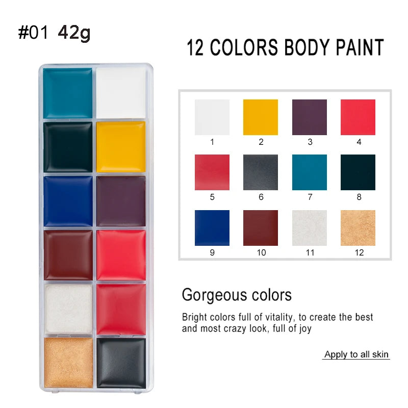 Kit de pintura con pinceles para niños y adultos, maquillaje corporal, arte corporal, ingrediente seguro, 12/20 colores