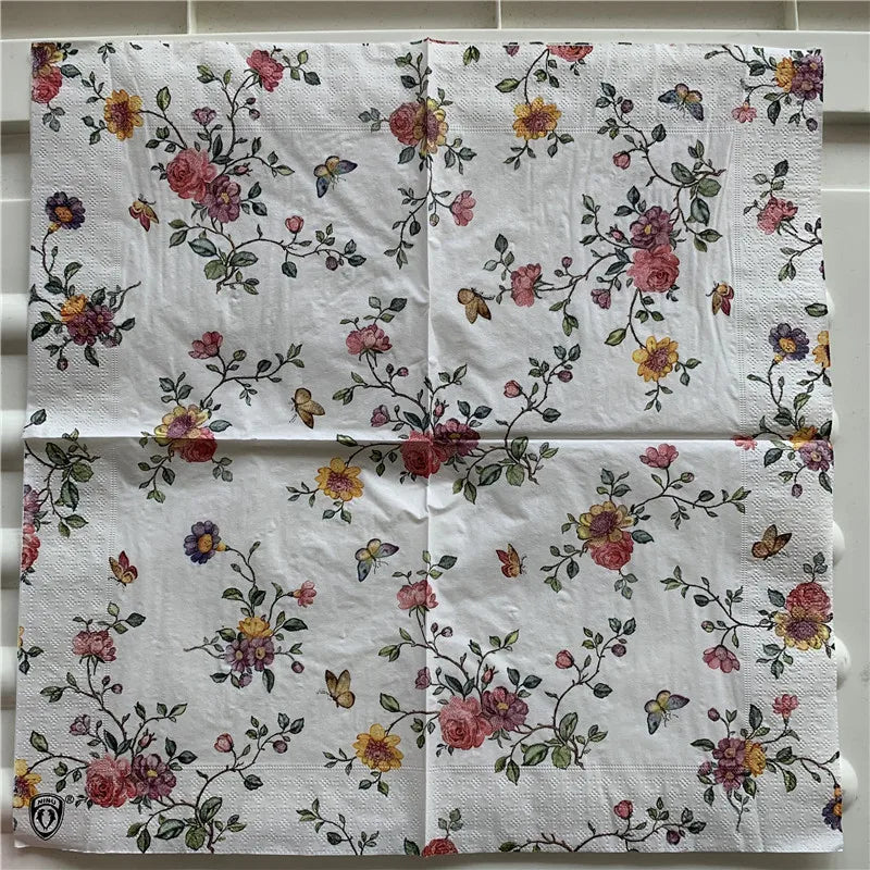 Decoupage-Servilletas de papel de flores, mariposas, 20 unidades