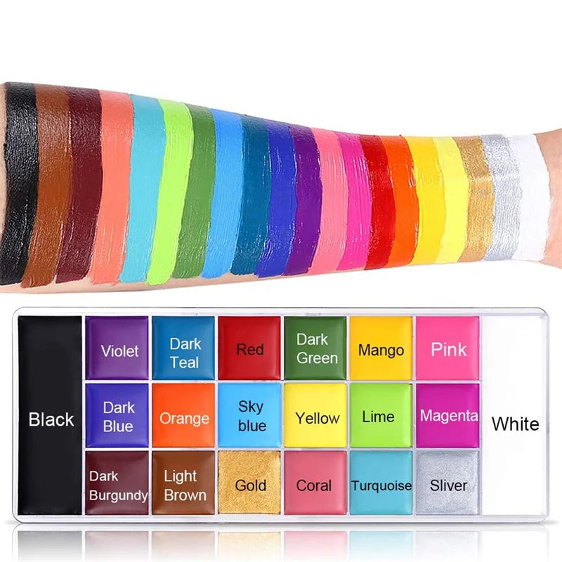Kit de pintura con pinceles para niños y adultos, maquillaje corporal, arte corporal, ingrediente seguro, 12/20 colores