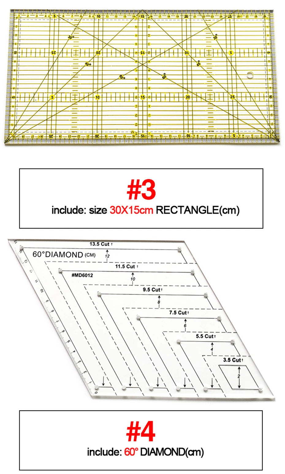 4 unids/set de reglas de costura, acrílicas