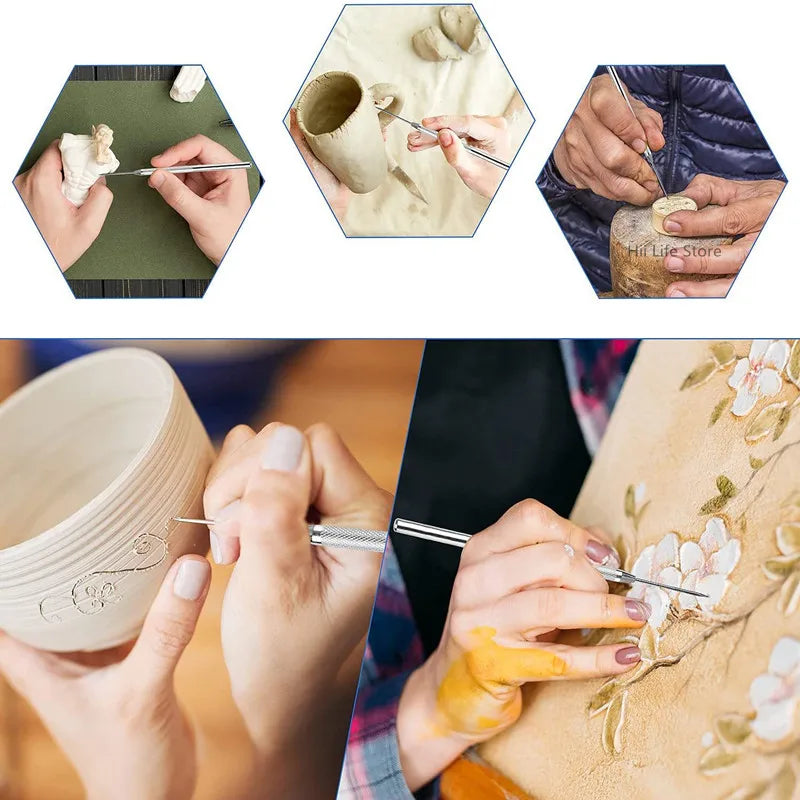 Cepillo de acero de siete púas y aguja de metal, herramienta de modelado, ultraligera