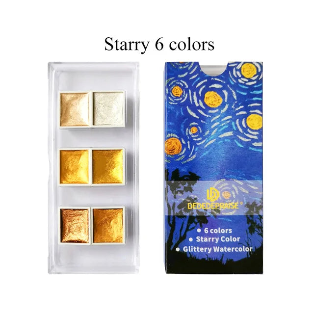 Juego de pinturas de Acuarela sólidas de 12 colores, pigmento nacarado texturizado, brillo metálico