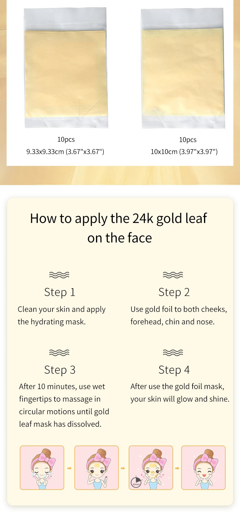 Hojas de hojas de oro puro de 24K, 10 Uds. para manualidades