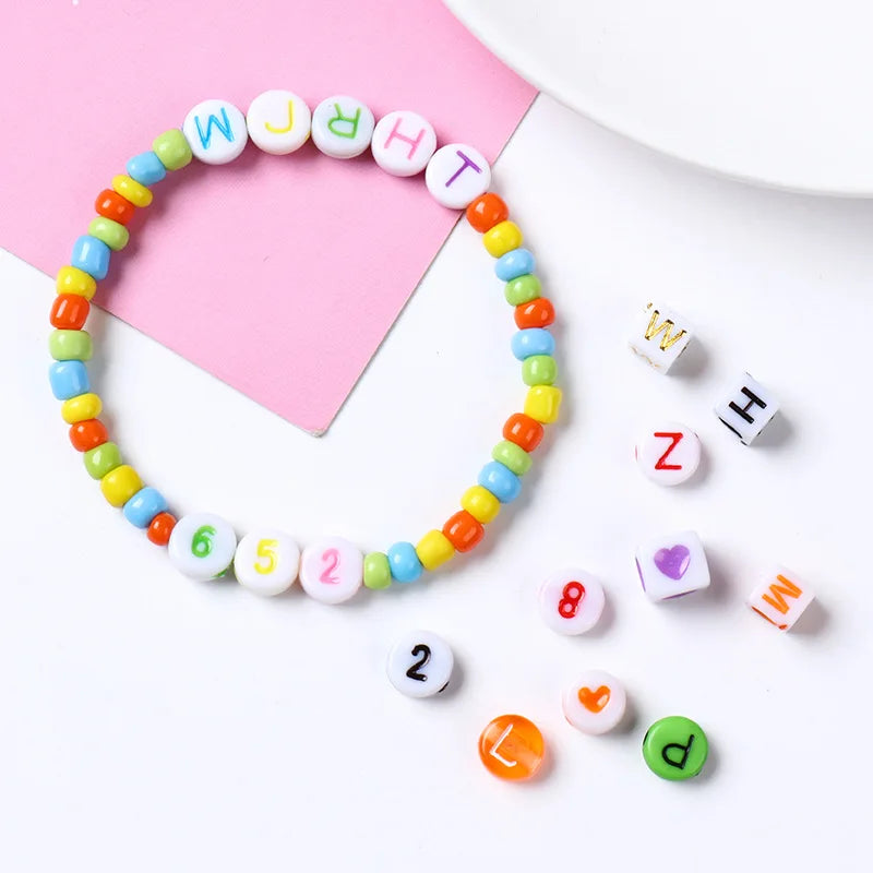 Cuentas para manualidades de juguetes para niños , pulsera con cuentas de letras en inglés, collar hecho a mano con alfabeto.