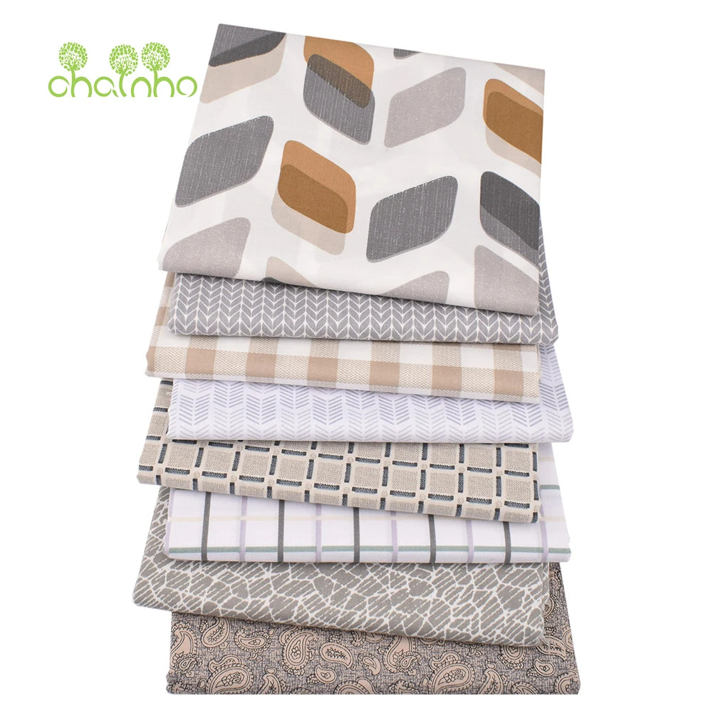 Tela de sarga 100% de algodón estampada, beige y gris, para ropa de cama, camisa y vestido de bebés y niños