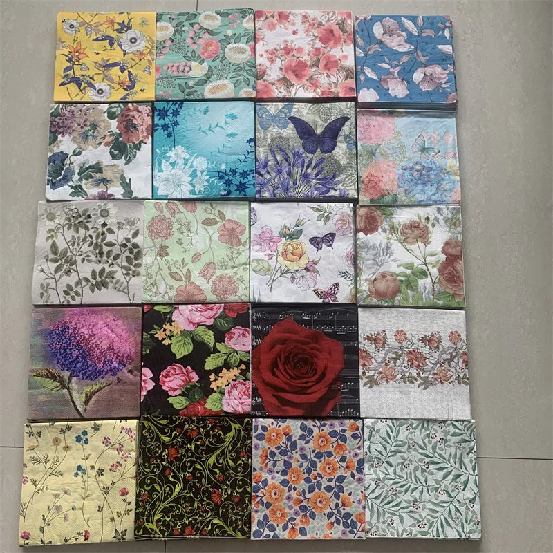 Decoupage-Servilletas de papel de flores, mariposas, 20 unidades