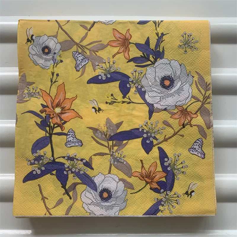 Decoupage-Servilletas de papel de flores, mariposas, 20 unidades