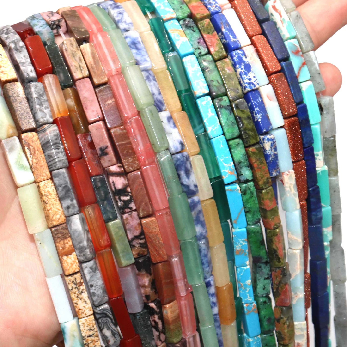 28PCS aprox. Piedra Natural cuadrada, Ojo de Tigre, lapislázuli, ágata, labradorita, jaspe, para fabricación de joyas 4*13mm
