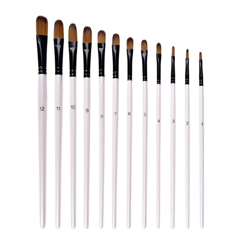 Juego de pinceles de nailon para pintura al óleo, juego de suministros de arte, 12 piezas