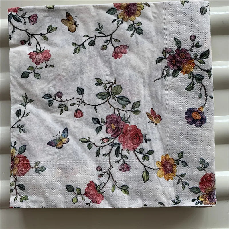 Decoupage-Servilletas de papel de flores, mariposas, 20 unidades