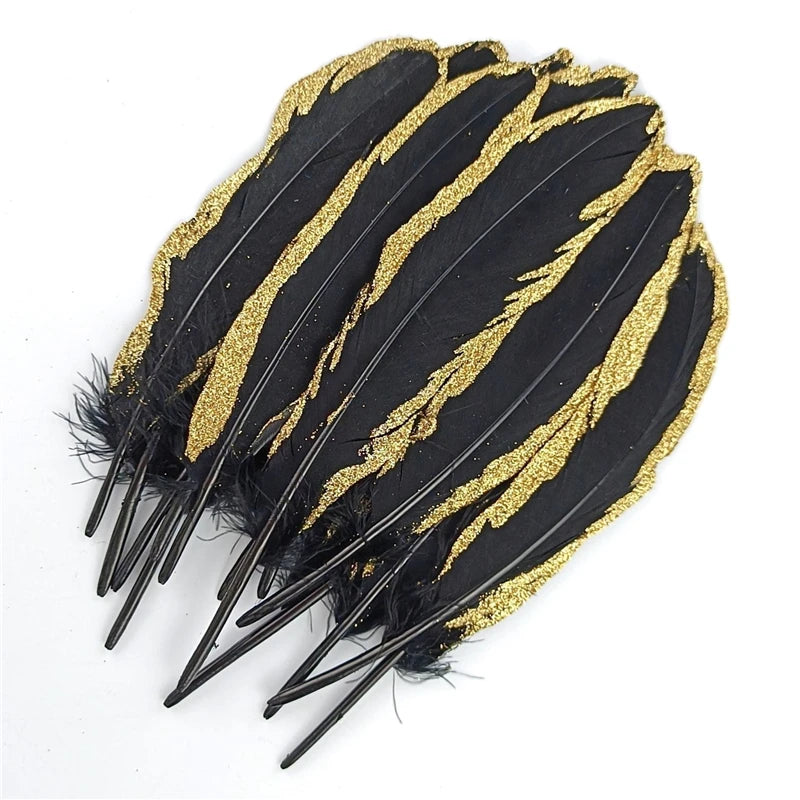 Plumas de ganso negras bañadas en dorado y plateado para decoración, accesorios de artesanía, 20 piezas