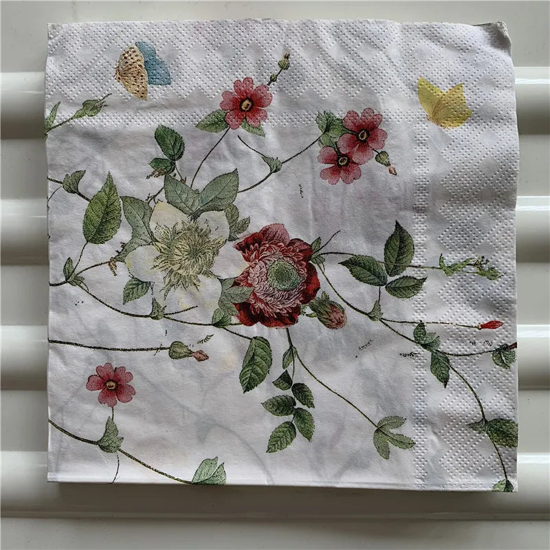 Decoupage-Servilletas de papel de flores, mariposas, 20 unidades