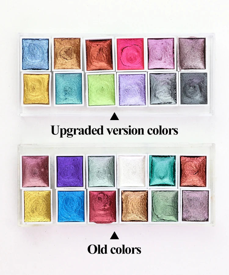 Juego de pinturas de Acuarela sólidas de 12 colores, pigmento nacarado texturizado, brillo metálico