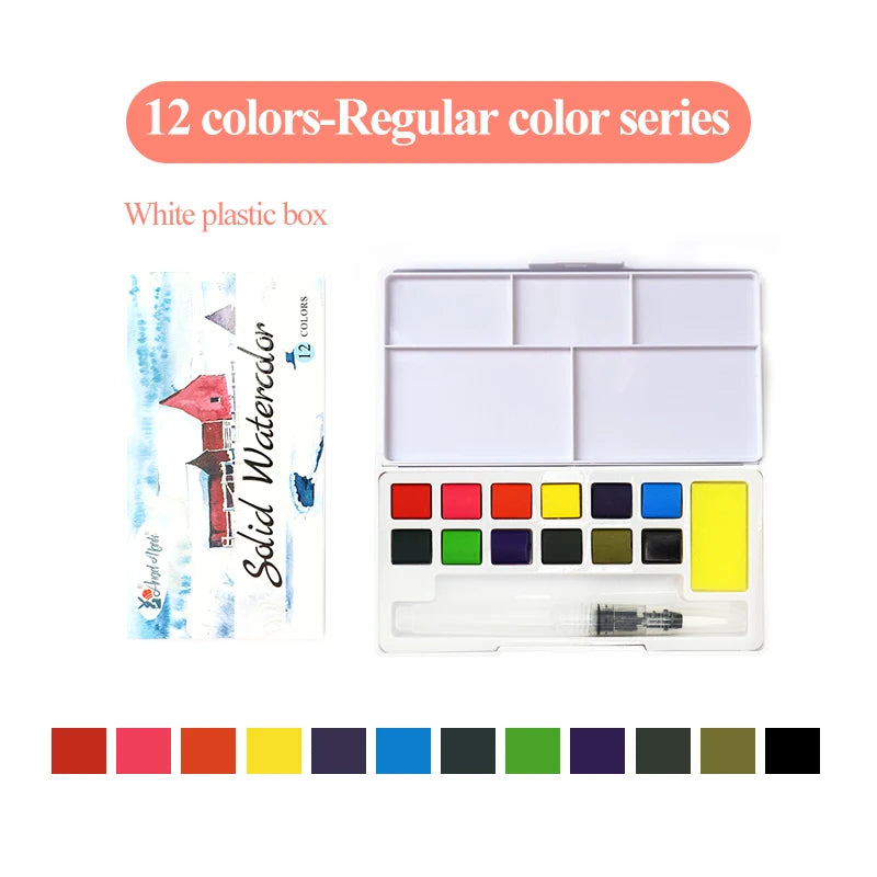 Juego de pinturas de Acuarela sólidas de 12 colores, pigmento nacarado texturizado, brillo metálico