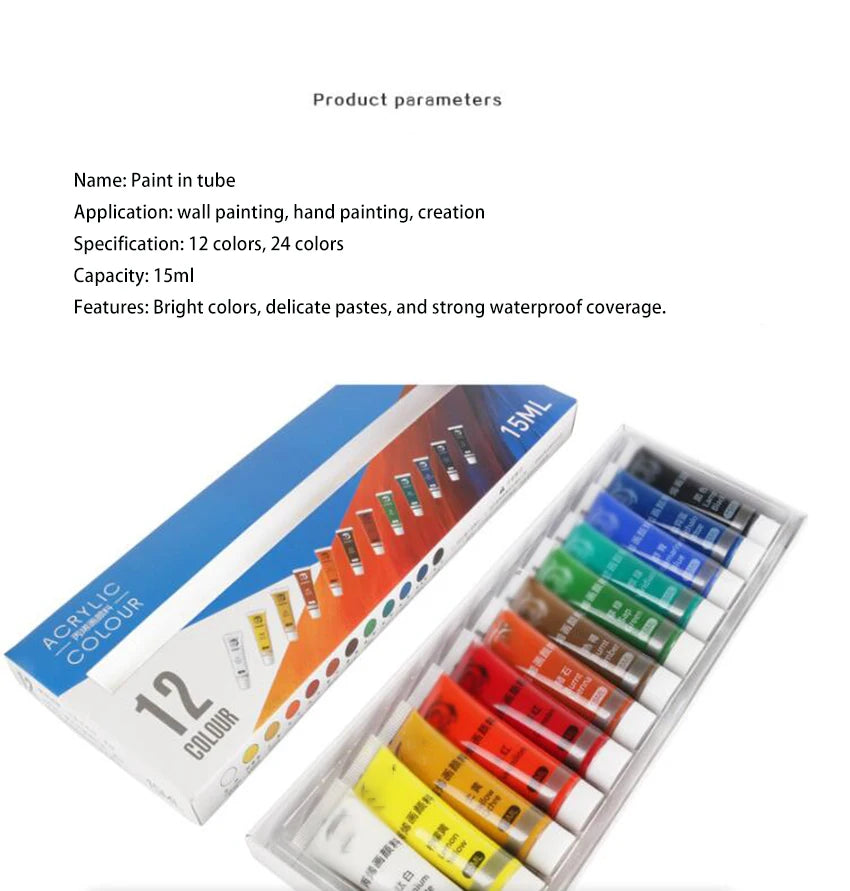 Juego de pinturas acrílicas de 15ML, 12/24 colores, pigmento para tela, ropa, uñas, vidrio, dibujo