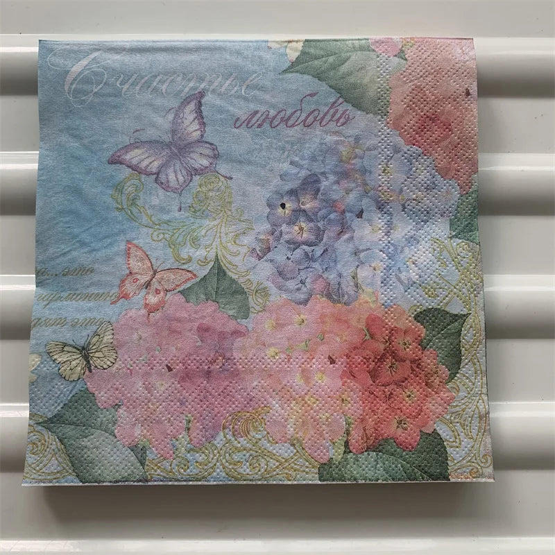 Decoupage-Servilletas de papel de flores, mariposas, 20 unidades