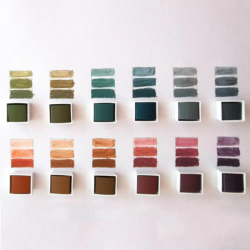 Juego de pinturas de Acuarela sólidas de 12 colores, pigmento nacarado texturizado, brillo metálico