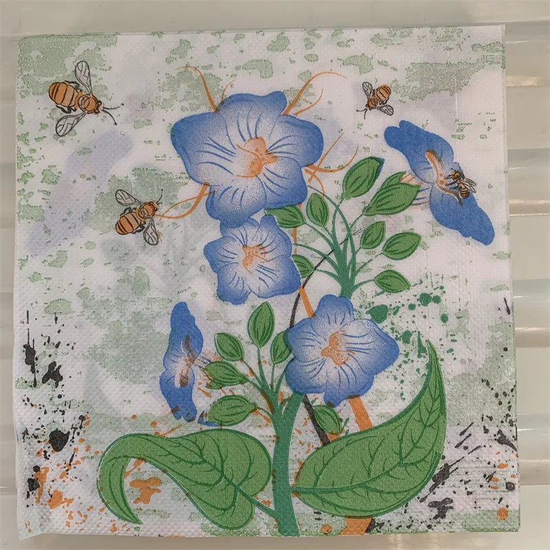 Decoupage-Servilletas de papel de flores, mariposas, 20 unidades