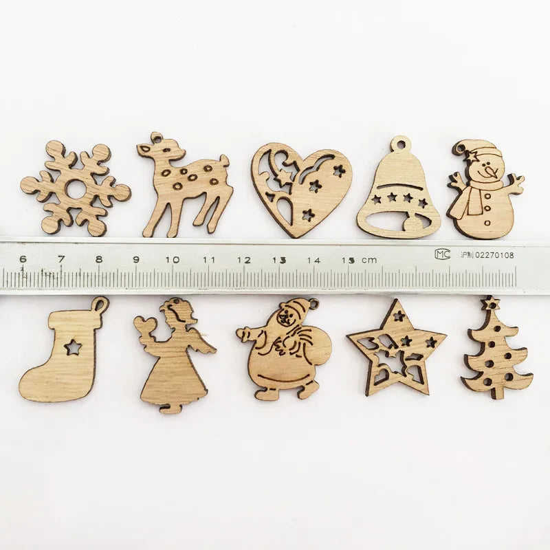 Colgantes de madera para pintar, decoración de árbol de Navidad, adornos artesanales, 50 piezas
