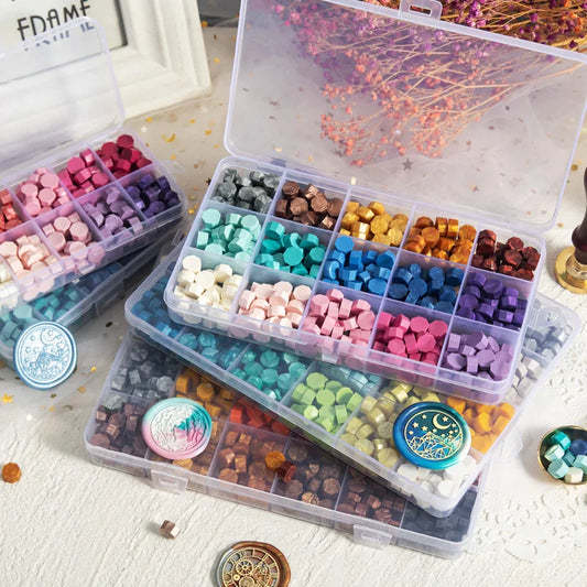 Cera lacre octogonal multicolor en caja, cera para sellado